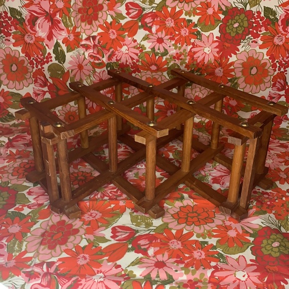 Vintage folding teakwood 6 bottle wine rack - Picture 4 of 6